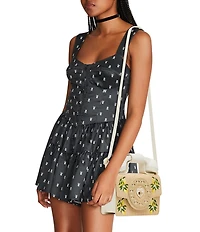 Betsey Johnson Pucker Up Lemon Embroidered Straw Phone Bag