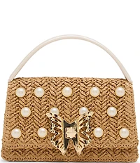 Betsey Johnson Raffia Pearl Butterfly Mini Top Handle Satchel Bag