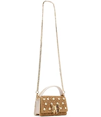 Betsey Johnson Raffia Pearl Butterfly Mini Top Handle Satchel Bag
