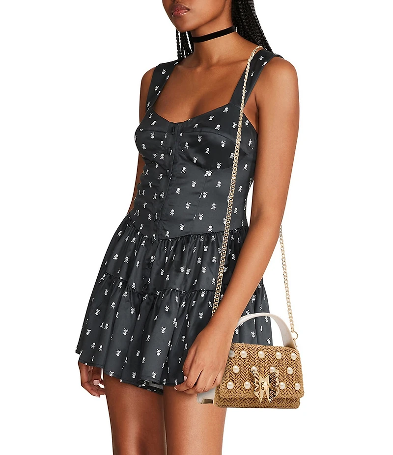 Betsey Johnson Raffia Pearl Butterfly Mini Top Handle Satchel Bag