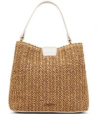 Betsey Johnson Raffia Pearl Turn Lock Bucket Bag