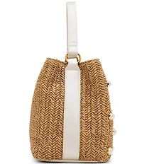 Betsey Johnson Raffia Pearl Turn Lock Bucket Bag