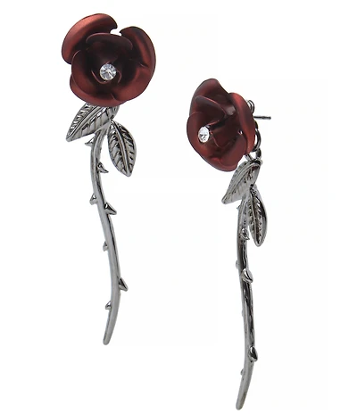 Betsey Johnson Rhinestone Rose Novelty Front Back Earrings