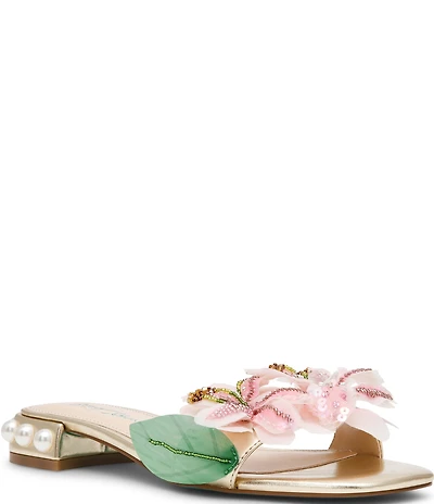 Betsey Johnson Rosia Flower and Bead Embellished Slide Sandals