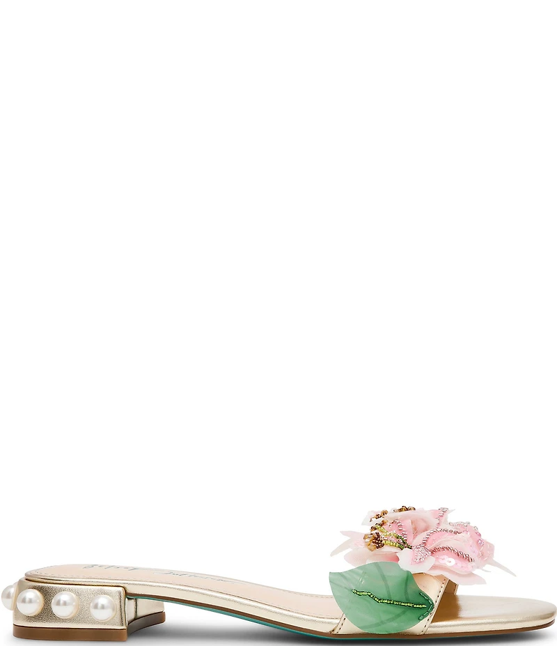 Betsey Johnson Rosia Flower and Bead Embellished Slide Sandals