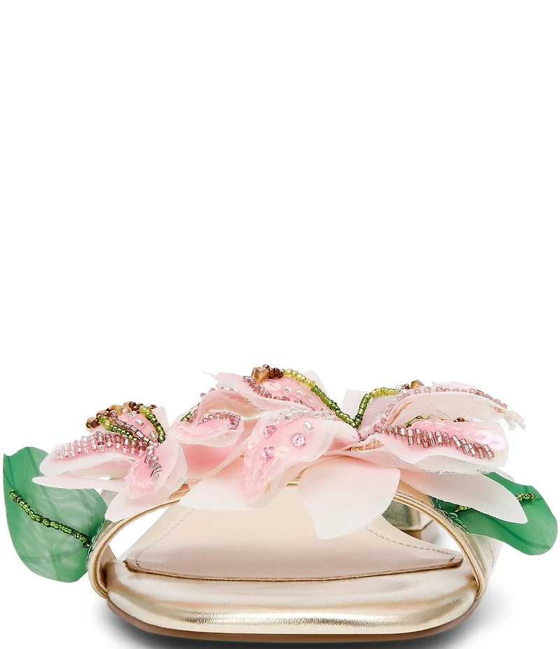 Betsey Johnson Rosia Flower and Bead Embellished Slide Sandals