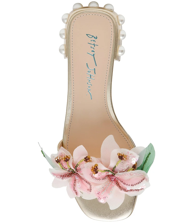 Betsey Johnson Rosia Flower and Bead Embellished Slide Sandals
