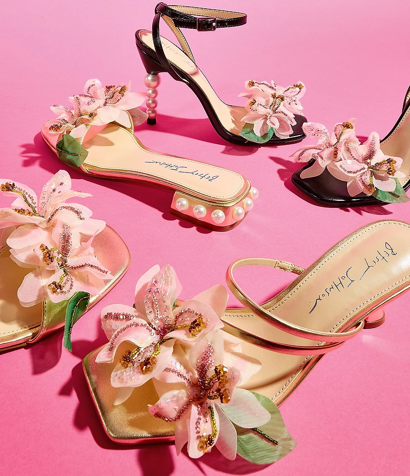 Betsey Johnson Rosia Flower and Bead Embellished Slide Sandals