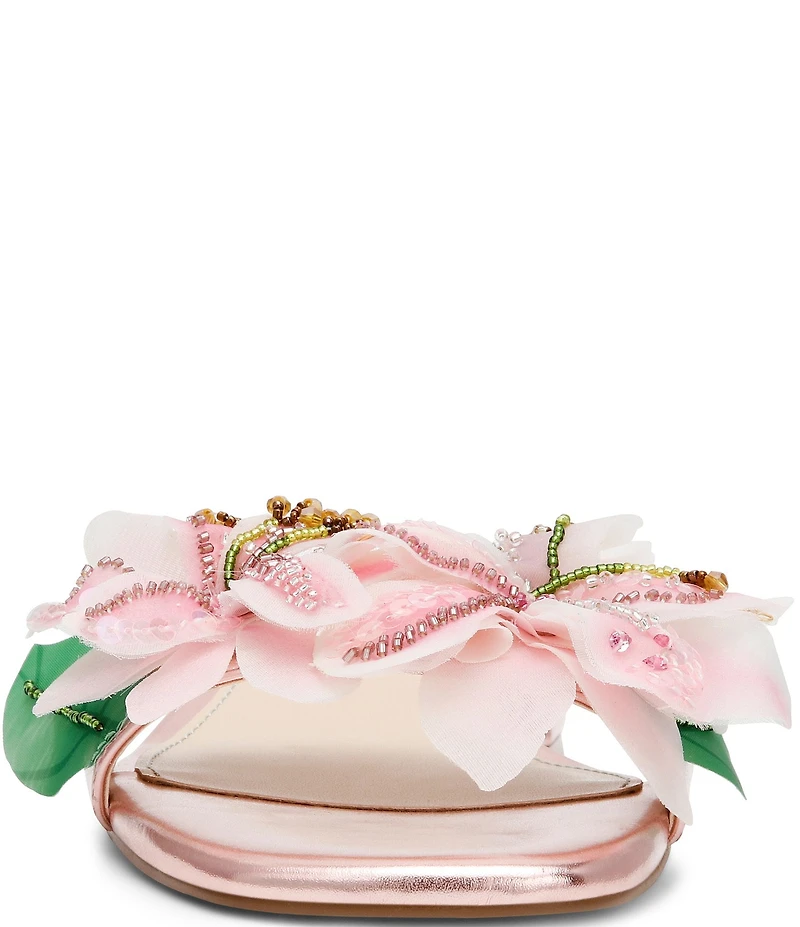 Betsey Johnson Rosia Flower and Bead Embellished Slide Sandals