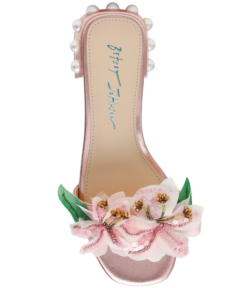 Betsey Johnson Rosia Flower and Bead Embellished Slide Sandals