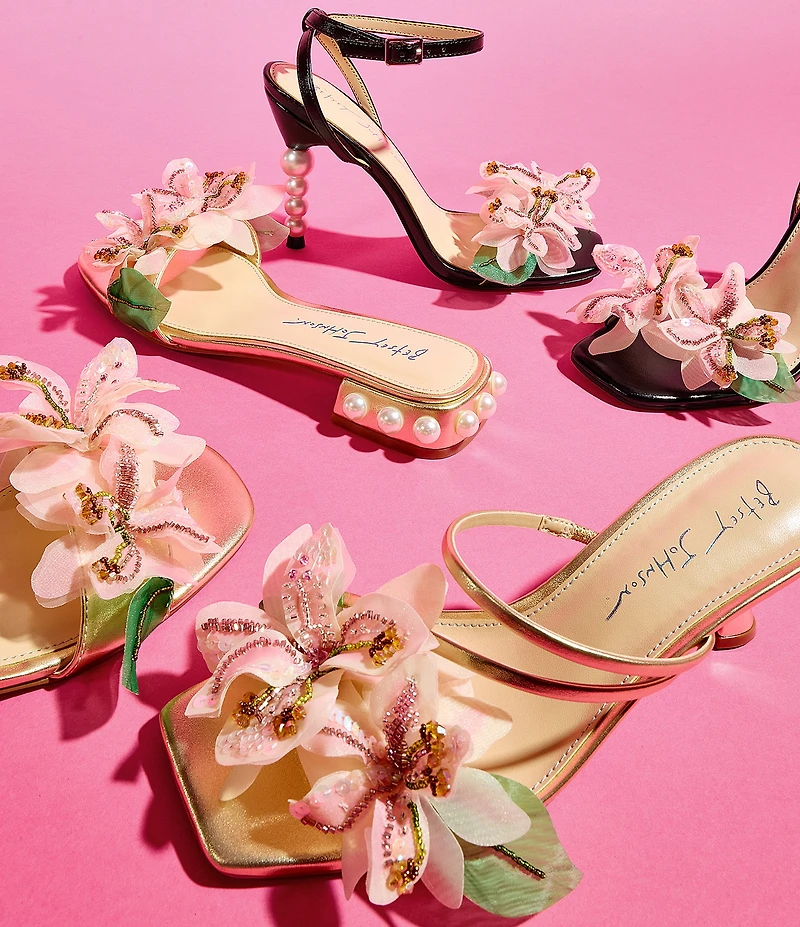 Betsey Johnson Rosia Flower and Bead Embellished Slide Sandals