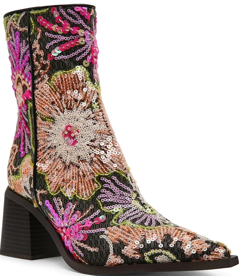 Betsey Johnson Rudy Floral Mesh Block Heel Booties