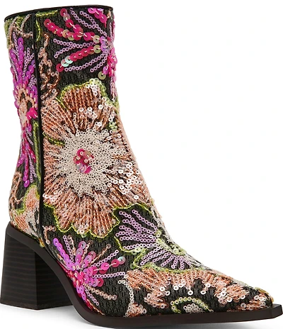 Betsey Johnson Rudy Floral Mesh Block Heel Booties