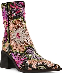 Betsey Johnson Rudy Floral Mesh Block Heel Booties