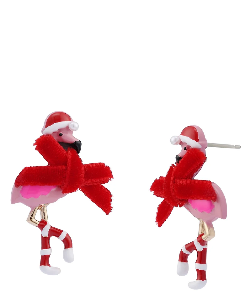 Betsey Johnson Santa Baby Christmas Flamingo Stud Earrings