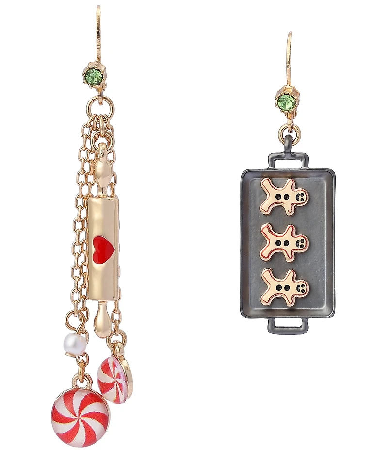 Betsey Johnson Santa Baby Christmas Gingerbread Cookie Mismatched Drop Earrings