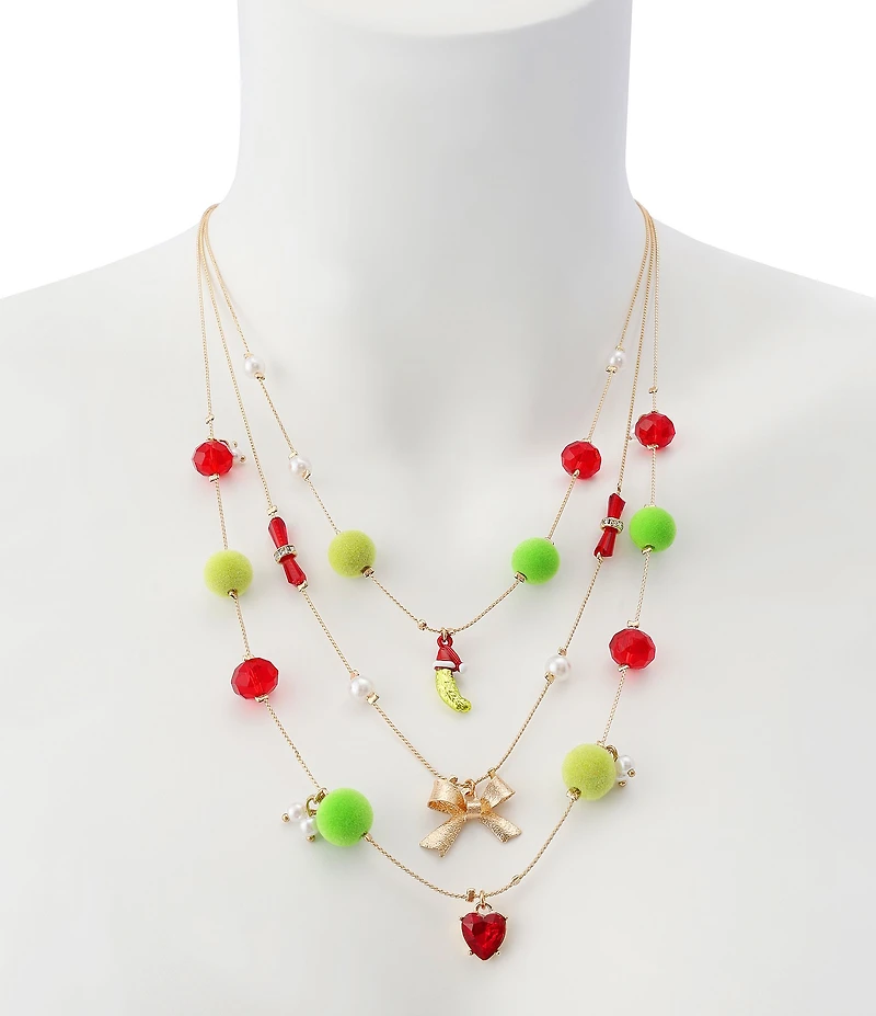 Betsey Johnson Santa Baby Christmas Pickle Short Multi Strand Necklace