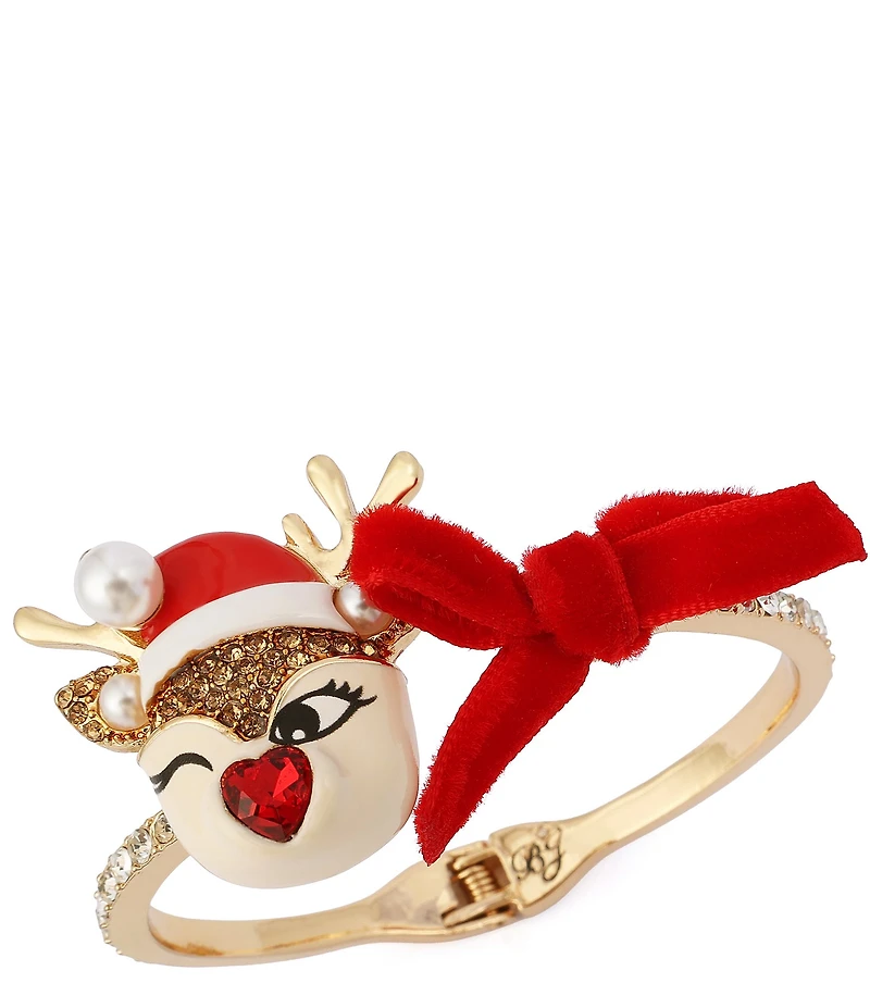Betsey Johnson Santa Baby Christmas Reindeer Bow Bangle Bracelet