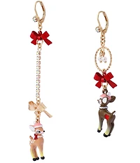 Betsey Johnson Santa Baby Christmas Reindeer Bow Mismatched Drop Earrings