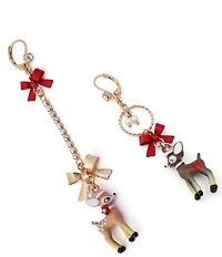 Betsey Johnson Santa Baby Christmas Reindeer Bow Mismatched Drop Earrings