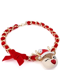 Betsey Johnson Santa Baby Christmas Reindeer Bow Short Pendant Necklace