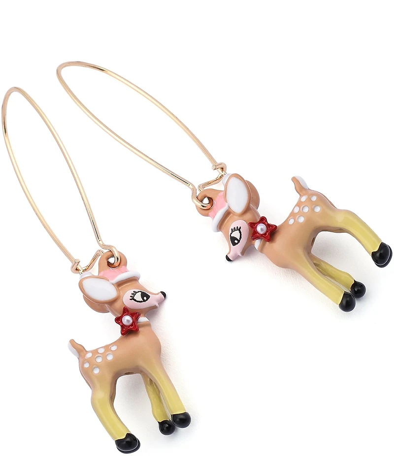 Betsey Johnson Santa Baby Christmas Reindeer Dangle Drop Earrings
