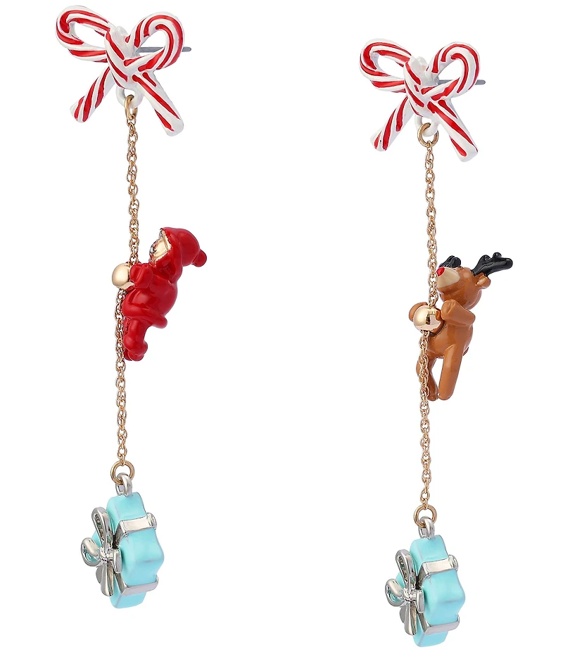 Betsey Johnson Santa Baby Christmas Reindeer Mixed Charm Linear Earrings