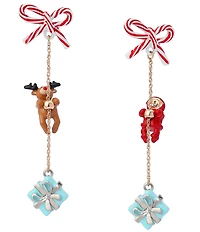 Betsey Johnson Santa Baby Christmas Reindeer Mixed Charm Linear Earrings