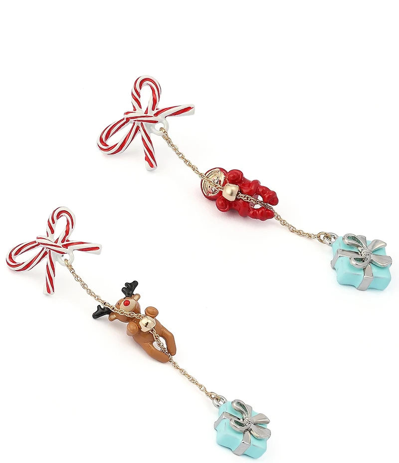 Betsey Johnson Santa Baby Christmas Reindeer Mixed Charm Linear Earrings