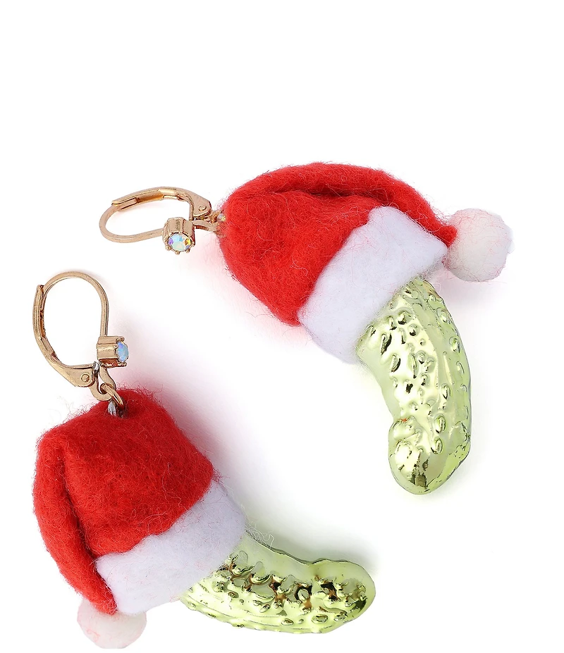 Betsey Johnson Santa Baby Christmas Santa Hat Pickle Drop Earrings