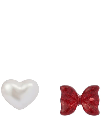 Betsey Johnson Santa Baby Heart & Bow Mismatched Stud Earrings