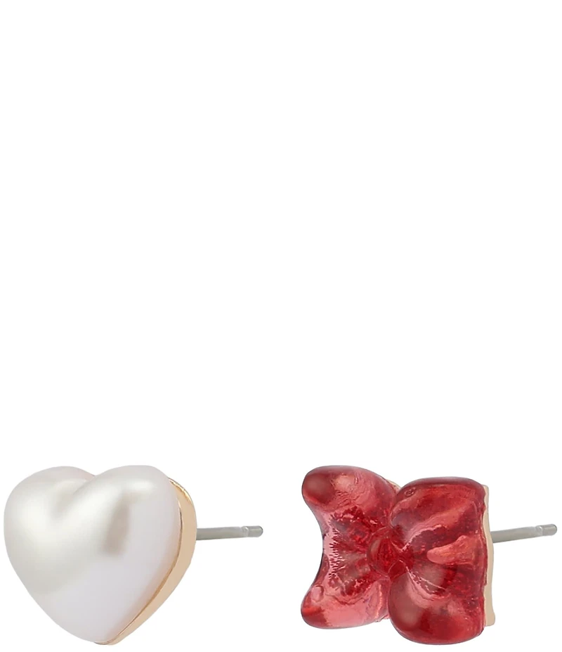 Betsey Johnson Santa Baby Heart & Bow Mismatched Stud Earrings