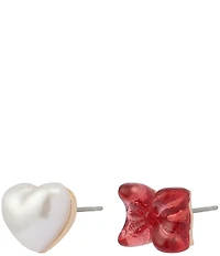 Betsey Johnson Santa Baby Heart & Bow Mismatched Stud Earrings