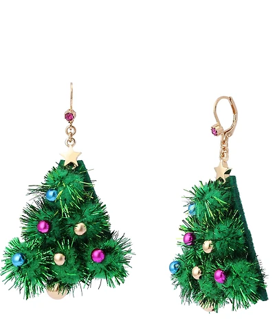 Betsey Johnson Santa Baby Plush Christmas Tree Drop Earrings