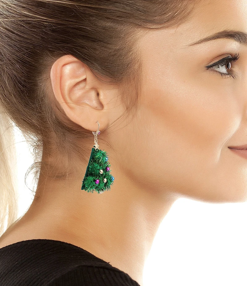 Betsey Johnson Santa Baby Plush Christmas Tree Drop Earrings
