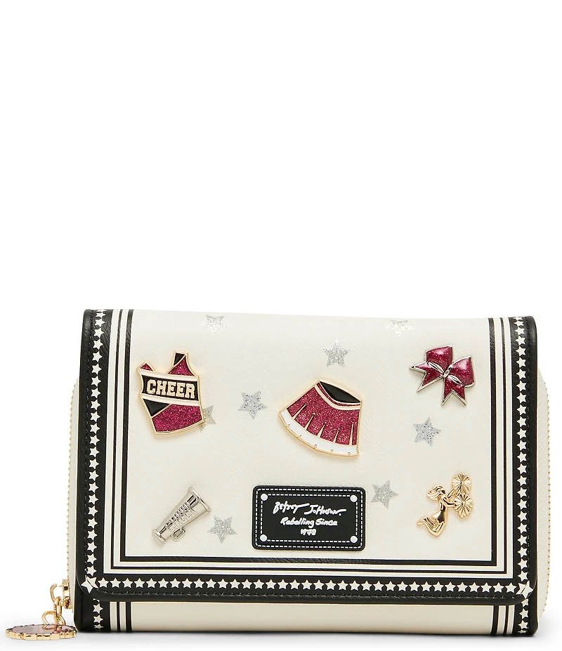 Betsey Johnson Shake Your Pom Poms Cheer Gameday Wallet Crossbody Clutch Bag