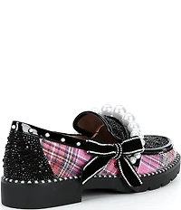 Betsey Johnson Shiloh Pearl Embellished Plaid Print Loafers