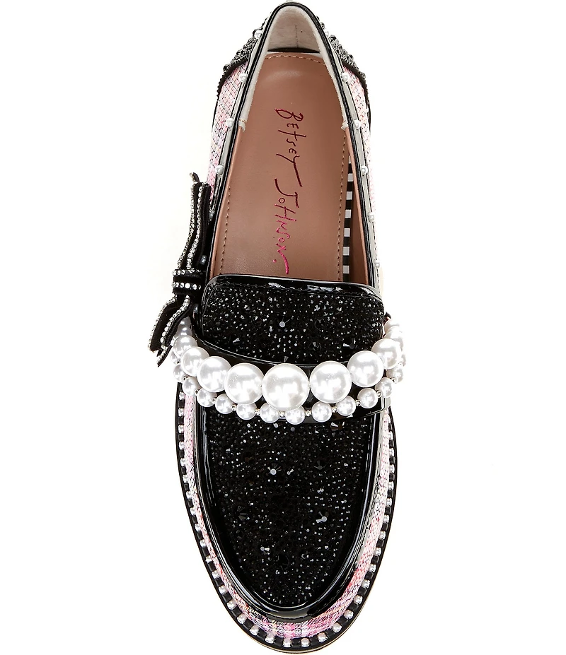 Betsey Johnson Shiloh Pearl Embellished Plaid Print Loafers