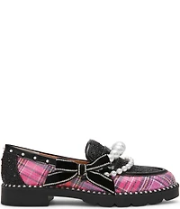 Betsey Johnson Shiloh Pearl Embellished Plaid Print Loafers