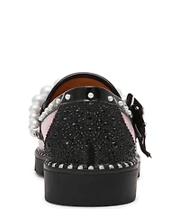 Betsey Johnson Shiloh Pearl Embellished Plaid Print Loafers