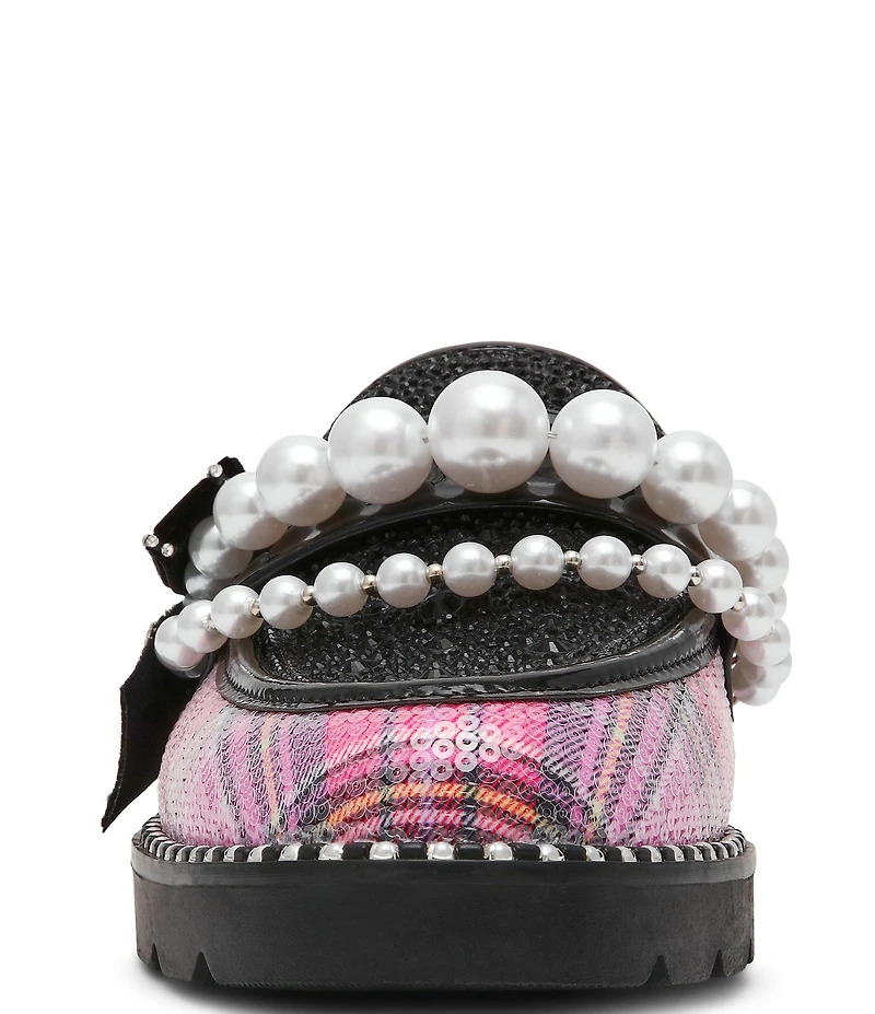 Betsey Johnson Shiloh Pearl Embellished Plaid Print Loafers