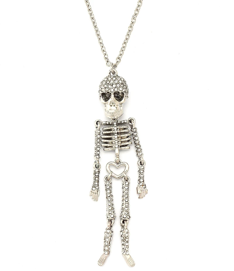 Betsey Johnson Skeleton Pave Long Pendant Necklace