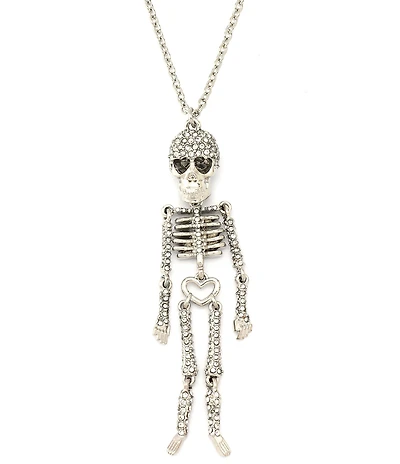 Betsey Johnson Skeleton Pave Long Pendant Necklace