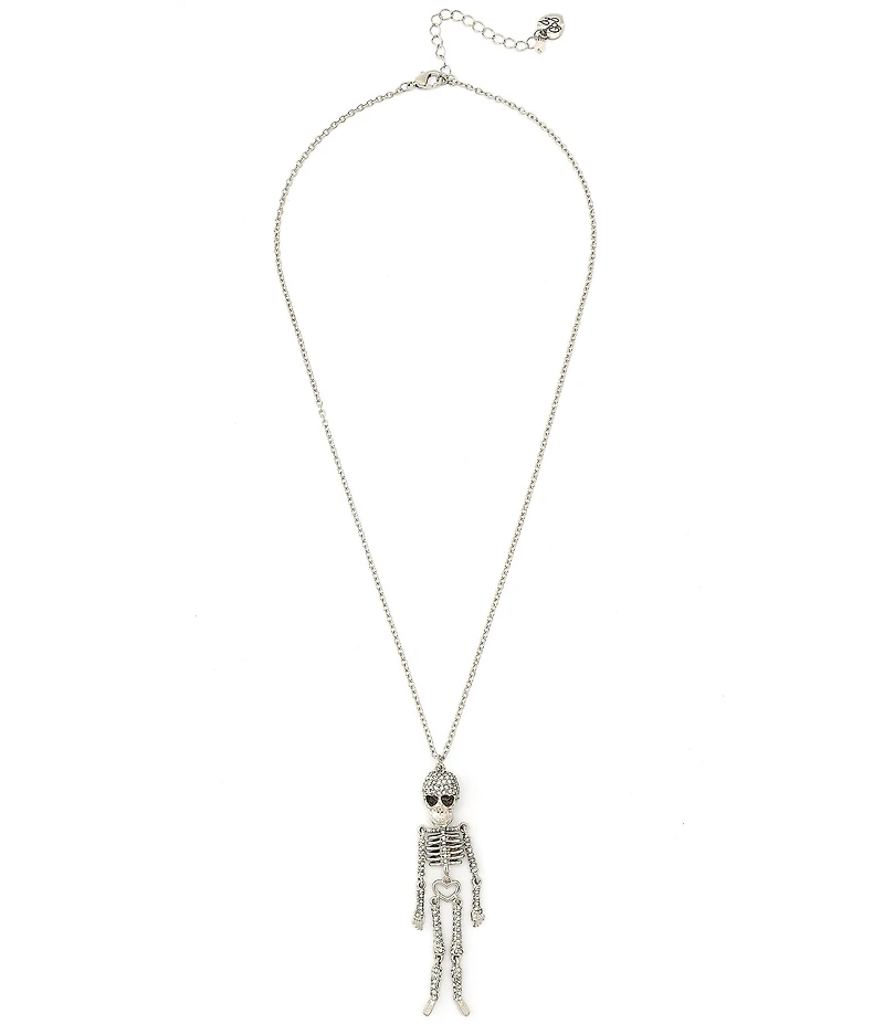 Betsey Johnson Skeleton Pave Long Pendant Necklace