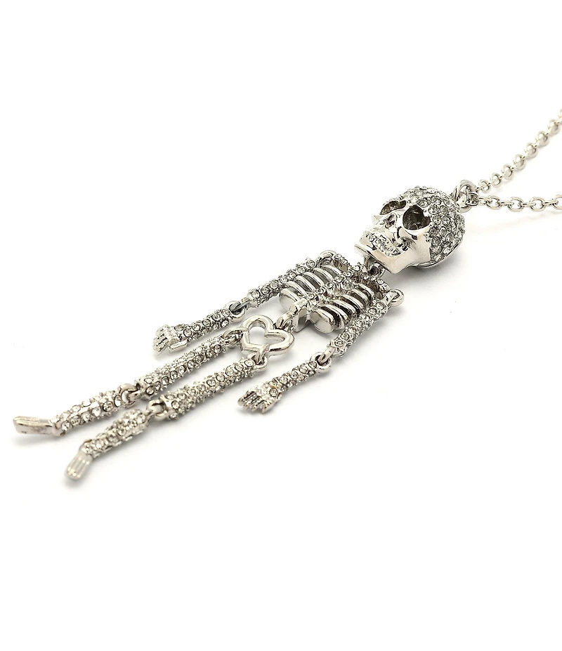 Betsey Johnson Skeleton Pave Long Pendant Necklace
