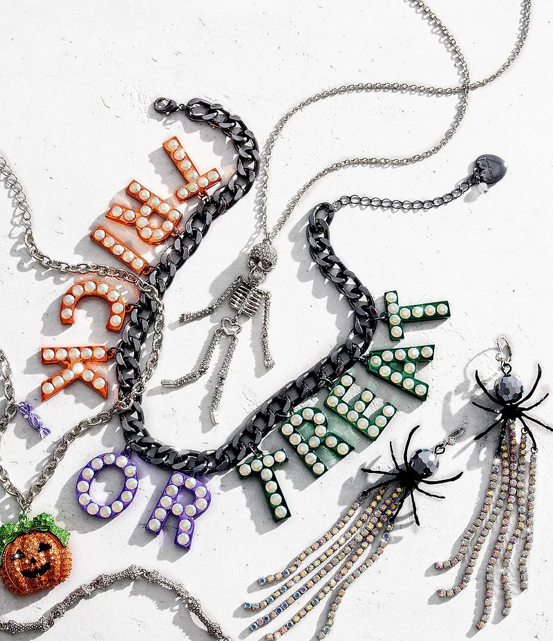 Betsey Johnson Skeleton Pave Long Pendant Necklace