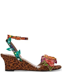 Betsey Johnson Spenser Beaded Floral Ankle Wrap Wedge Dress Sandals