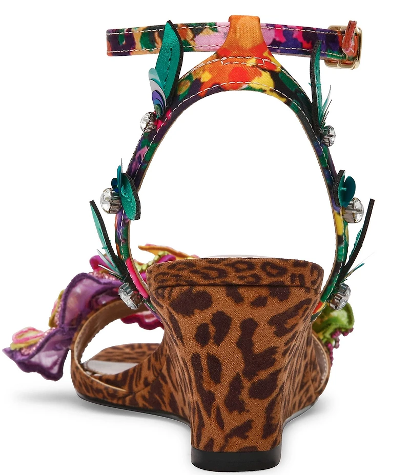 Betsey Johnson Spenser Beaded Floral Ankle Wrap Wedge Dress Sandals