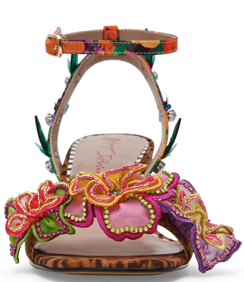 Betsey Johnson Spenser Beaded Floral Ankle Wrap Wedge Dress Sandals