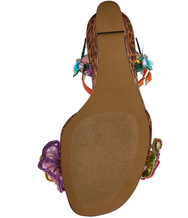Betsey Johnson Spenser Beaded Floral Ankle Wrap Wedge Dress Sandals